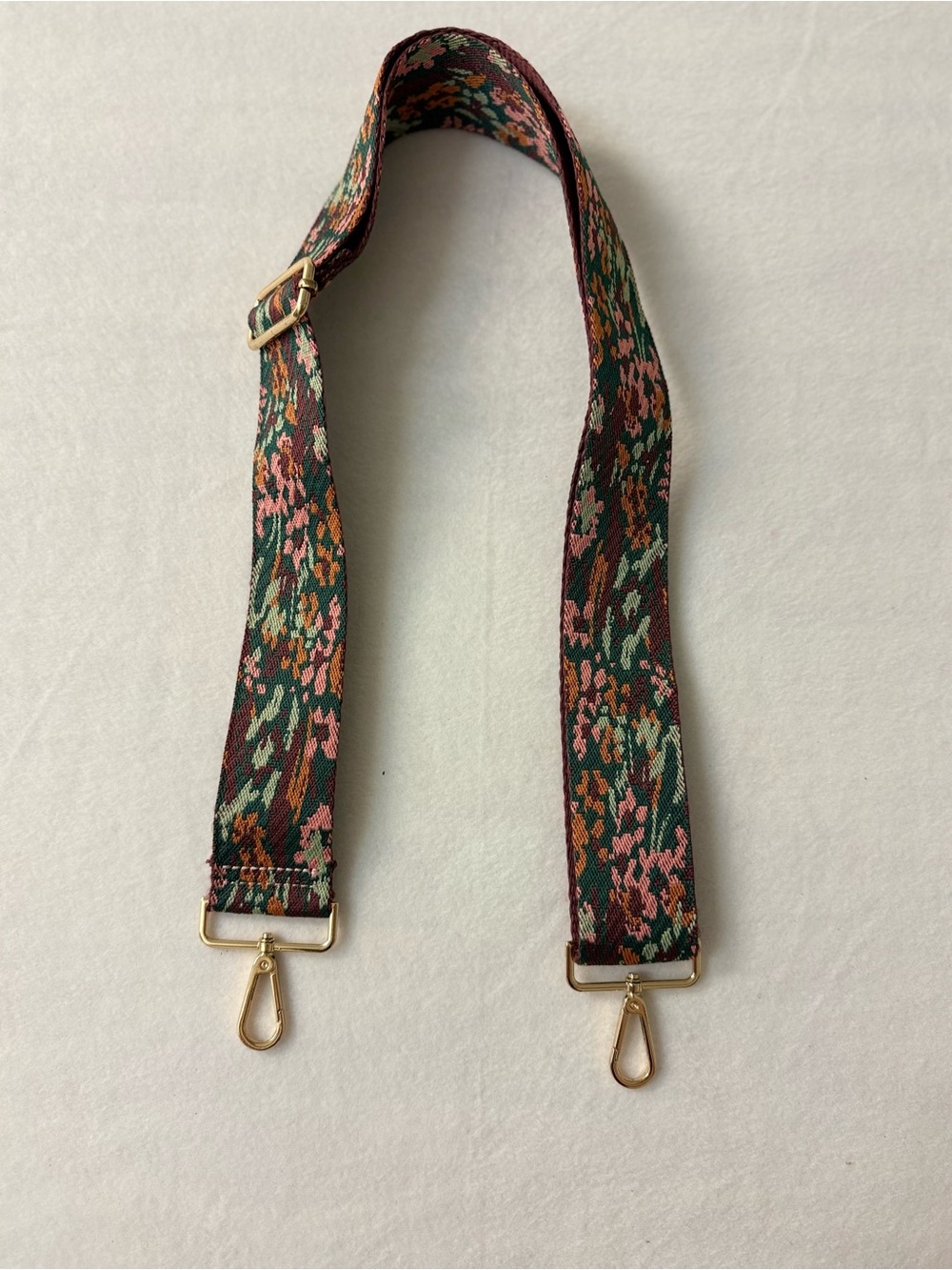 Woven Floral Jacquard Crossbody Purse Strap Earth Tones Gold Hardware